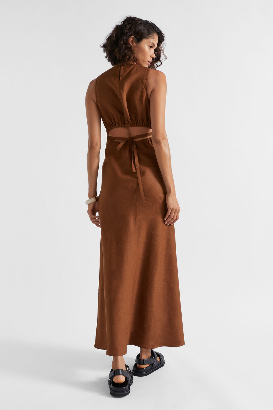 Linen Ruched Side Maxi Dress  Spice