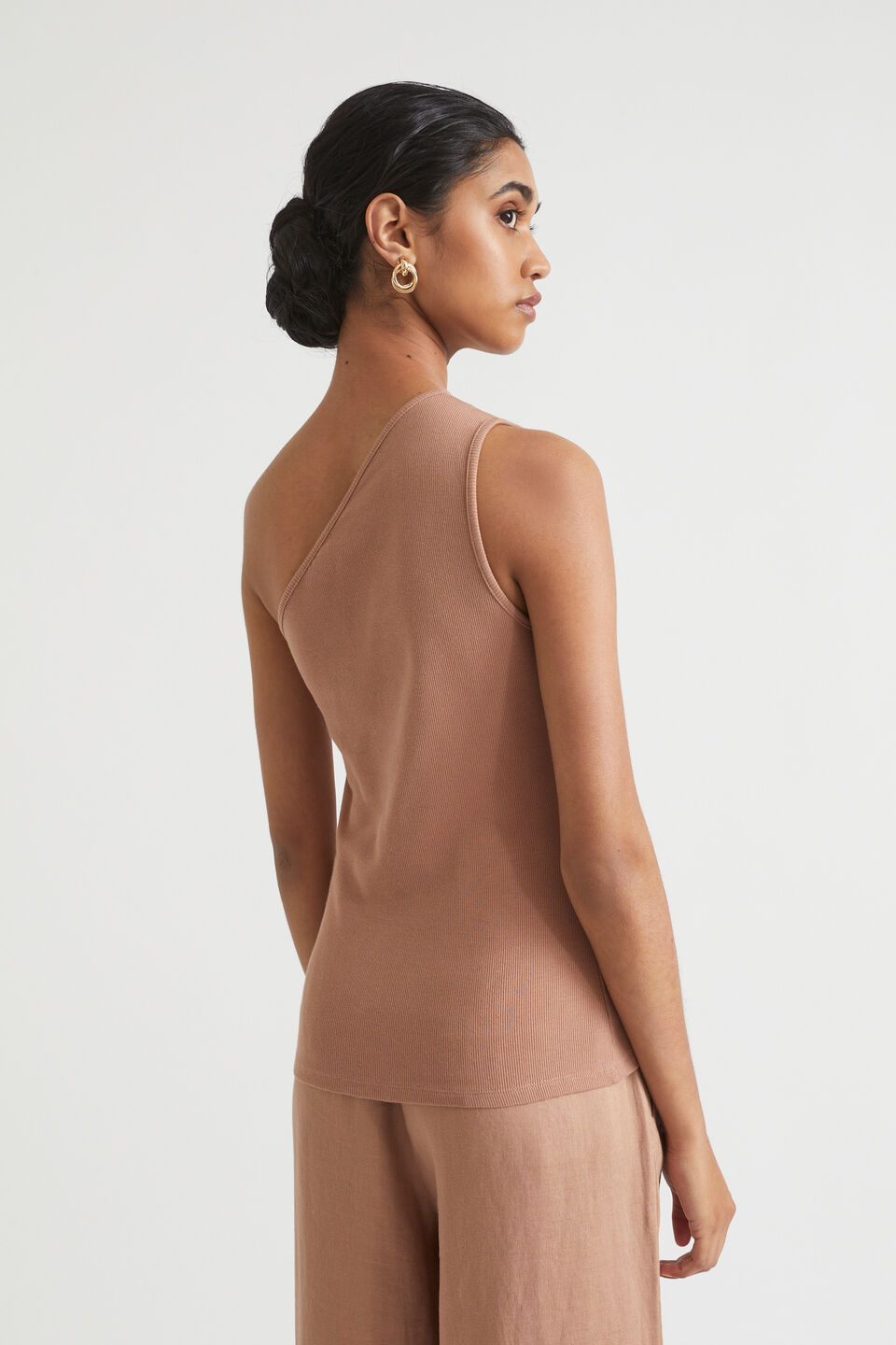 One Shoulder Cut Out Tank  Rose Taupe