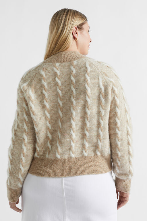 Two Tone Cable Knit Round Hem Sweater C2316/664B