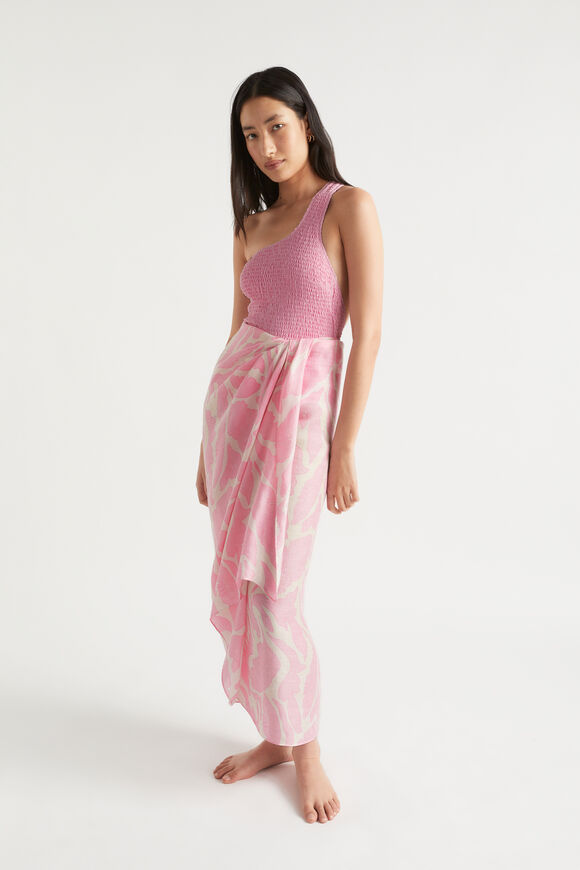 Shirred One Shoulder Swimsuit  Soft Orchid  hi-res