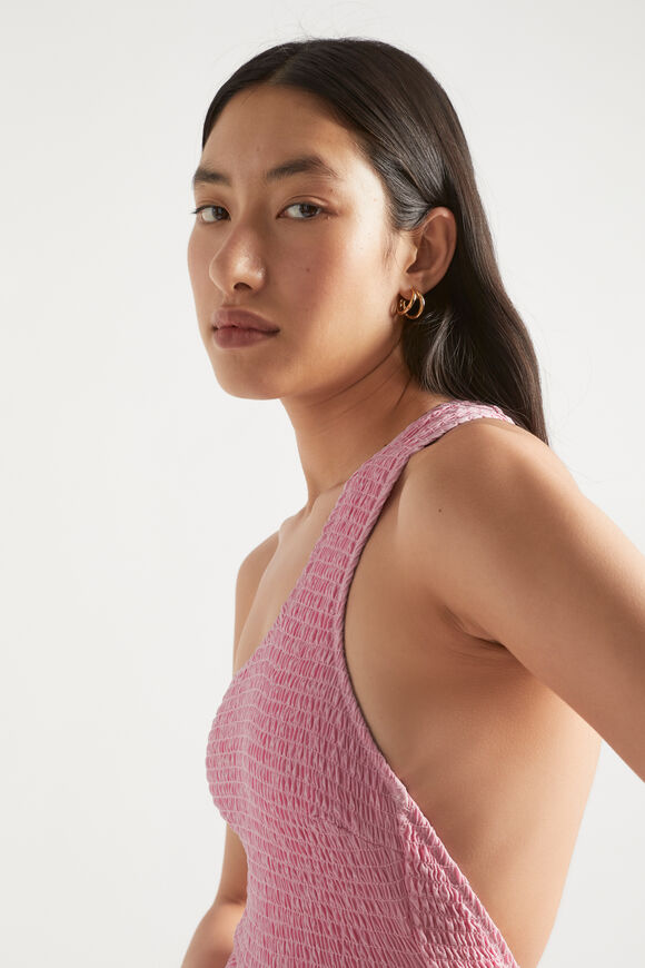 Shirred One Shoulder Swimsuit  Soft Orchid  hi-res