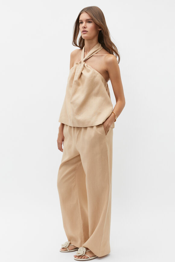 Core Linen Wide Leg Tie Pant  Nougat  hi-res