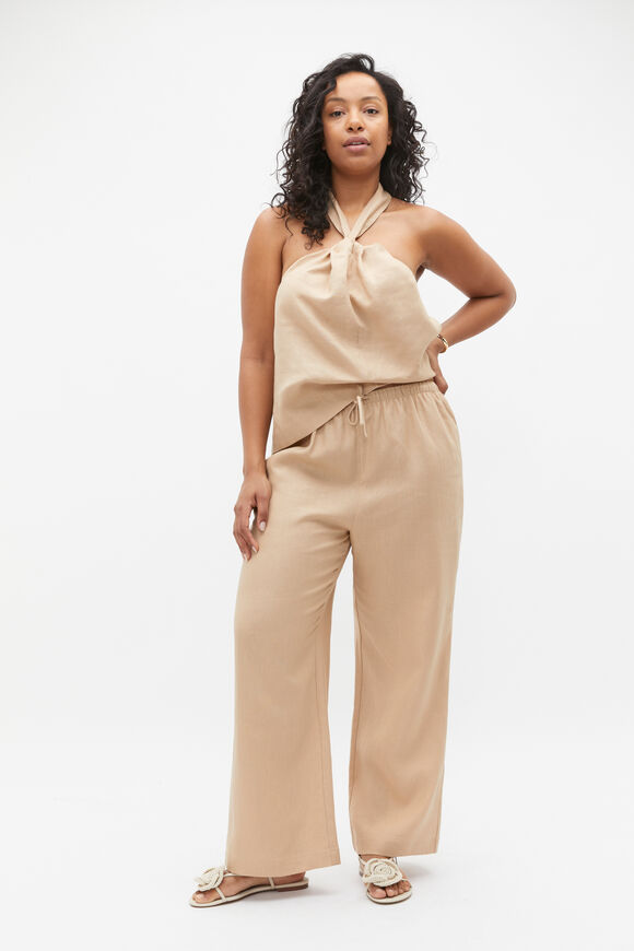 Core Linen Wide Leg Tie Pant  Nougat  hi-res