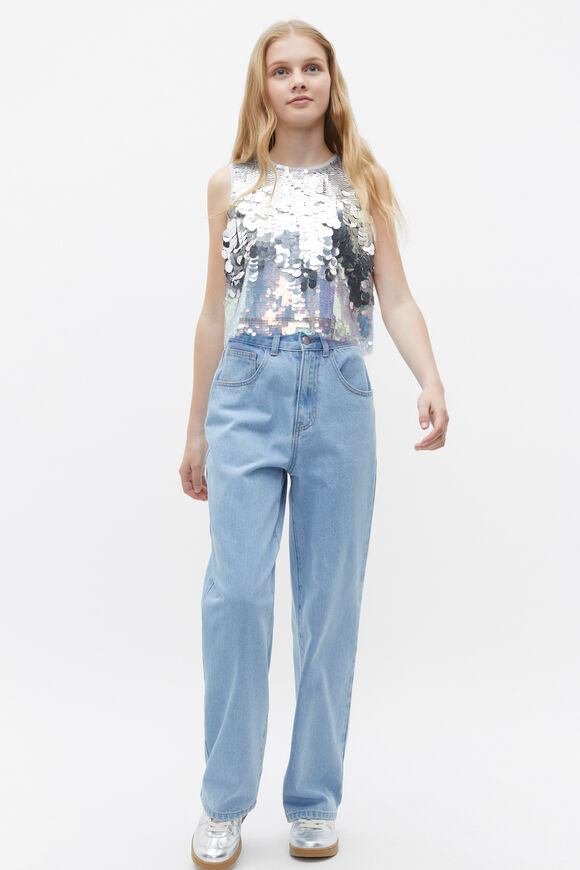 Sequin Shell Top  Silver  hi-res