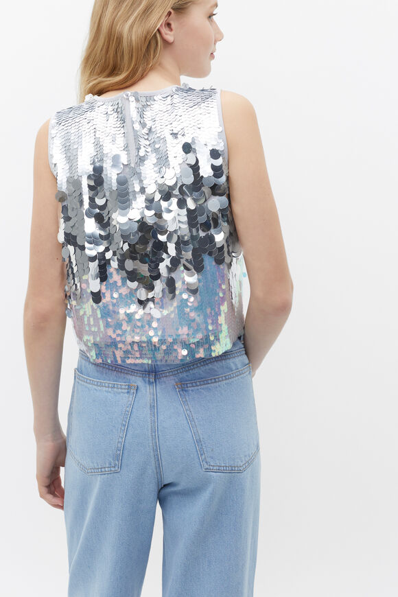 Sequin Shell Top  Silver  hi-res