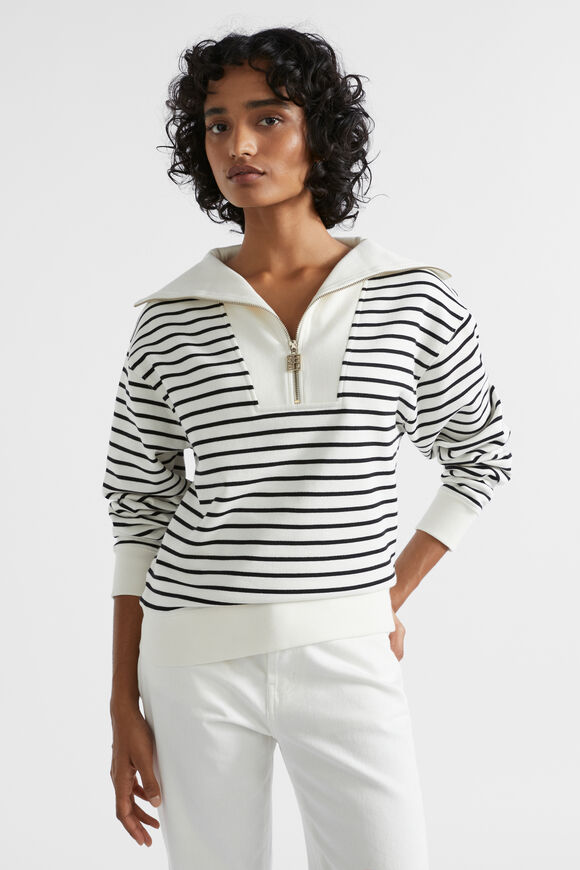 Core Heritage Half Zip Sweat  Cloud Cream Stripe  hi-res