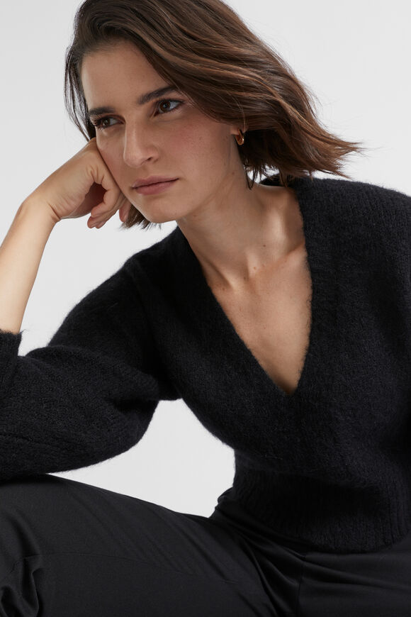 Wool Blend V Neck Knit  Black  hi-res