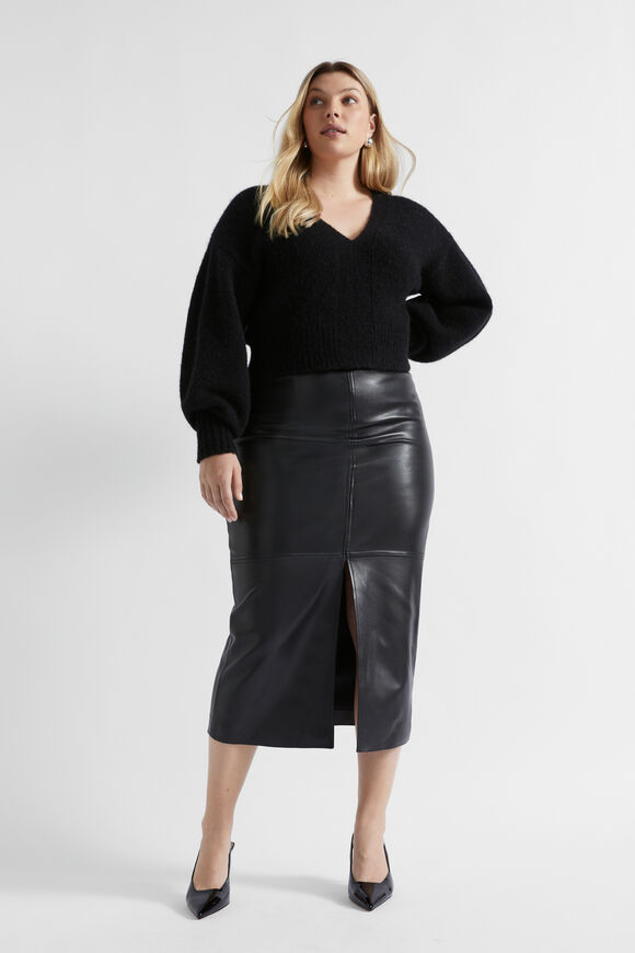Wool Blend V Neck Knit  Black  hi-res