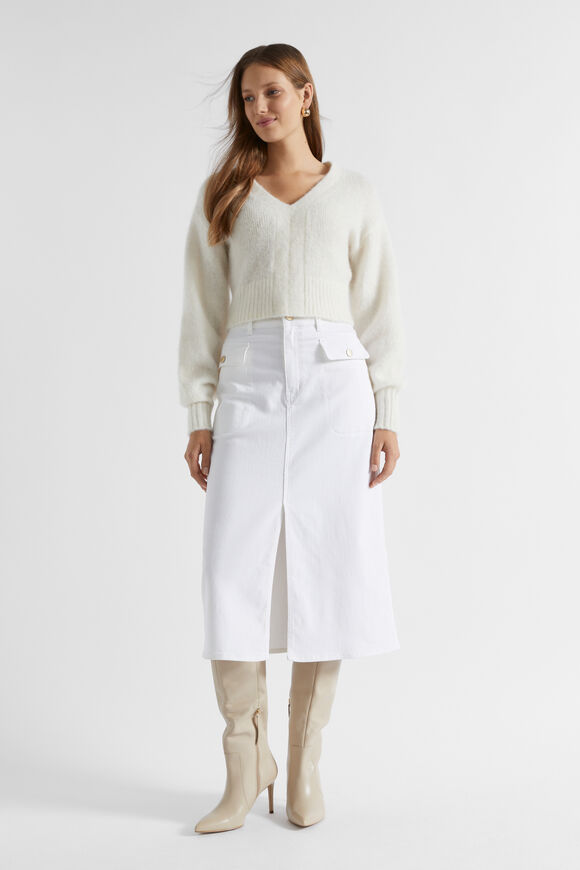 Wool Blend V Neck Knit  Cloud Cream  hi-res