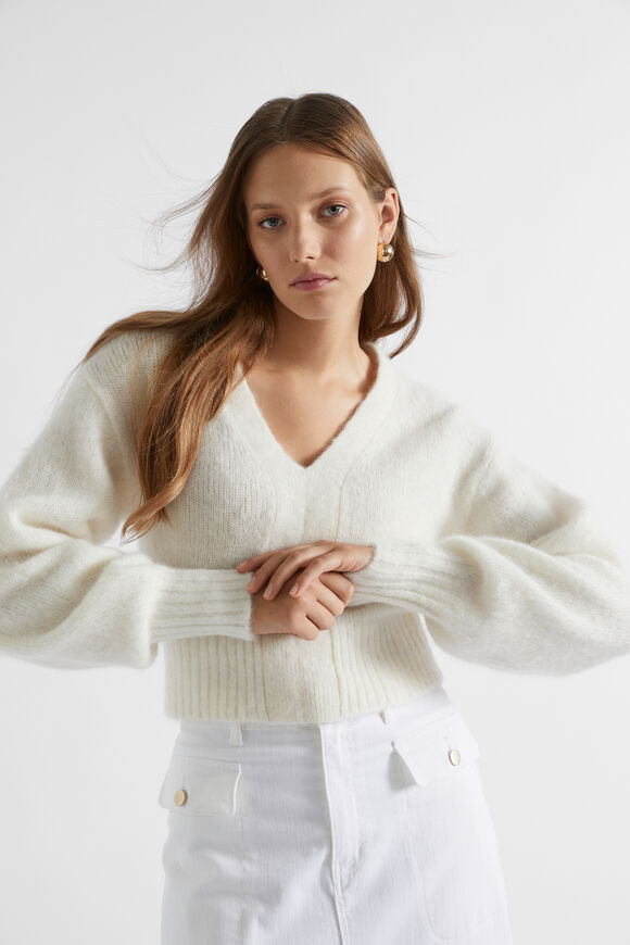 Wool Blend V Neck Knit  Cloud Cream  hi-res