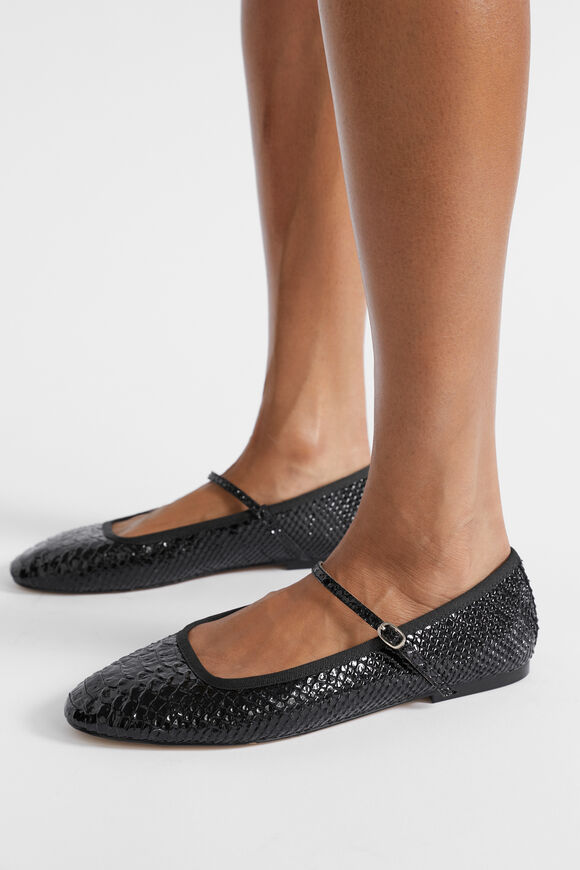 Kai Snake Embossed Ballet Flat  Black  hi-res