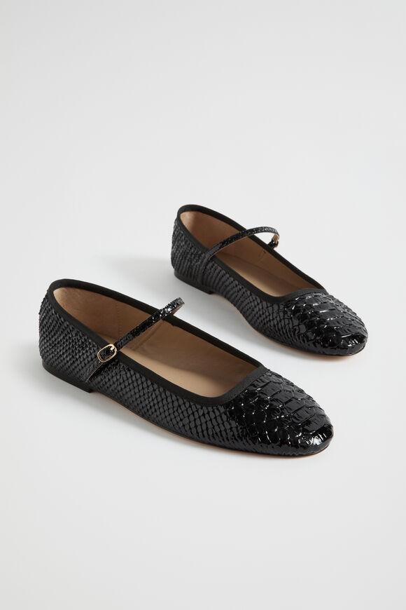 Kai Snake Embossed Ballet Flat  Black  hi-res