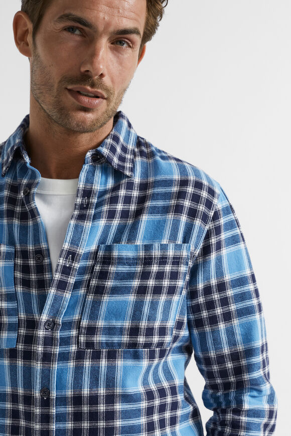 Brushed Check Flannel Shirt  Deep Chambray Multi  hi-res
