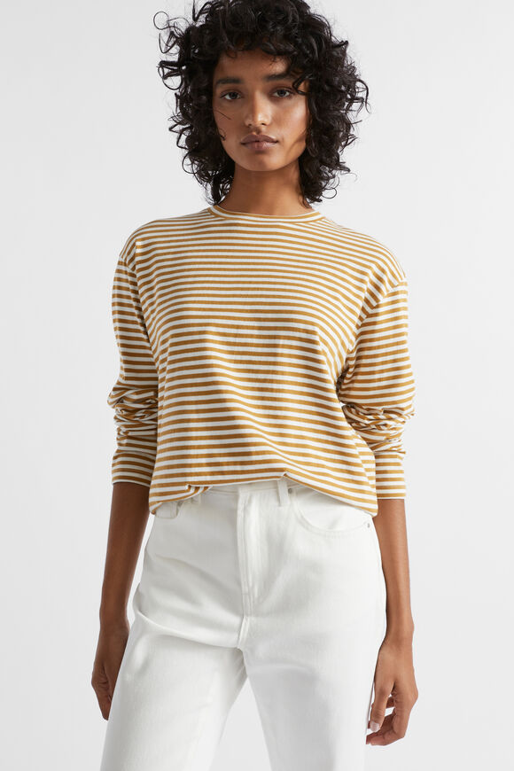 Long Sleeve Stripe Top  Honey Gold Stripe  hi-res