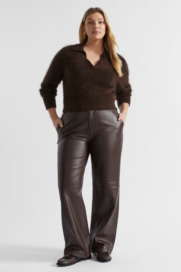 Mohair Crop Polo Knit  Dark Espresso Marle  hi-res