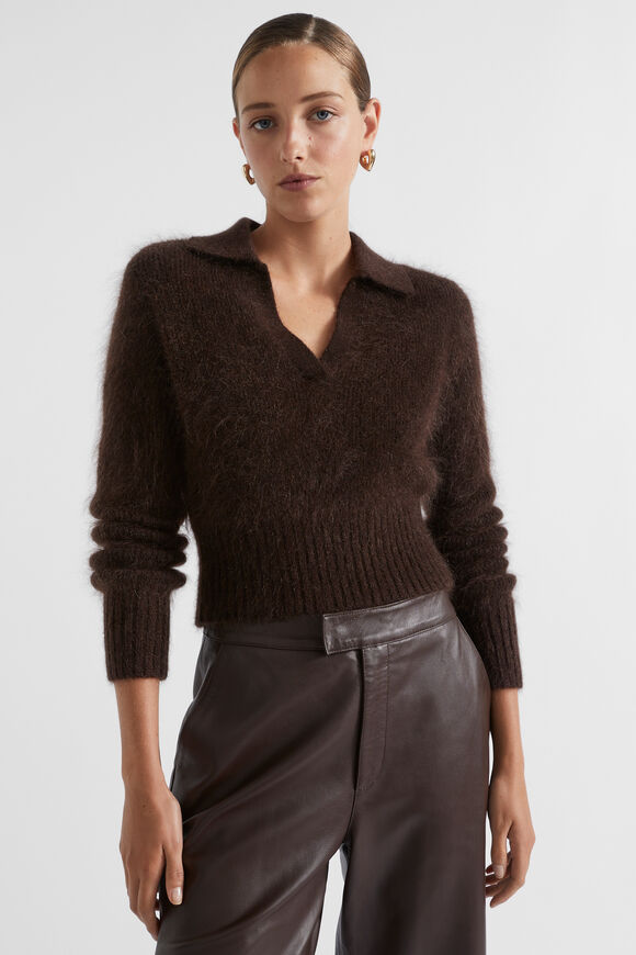 Mohair Crop Polo Knit  Dark Espresso Marle  hi-res