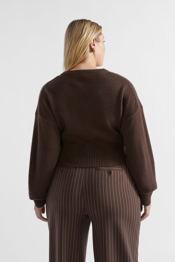Merino V Neck Crop Knit  Dark Espresso Marle  hi-res