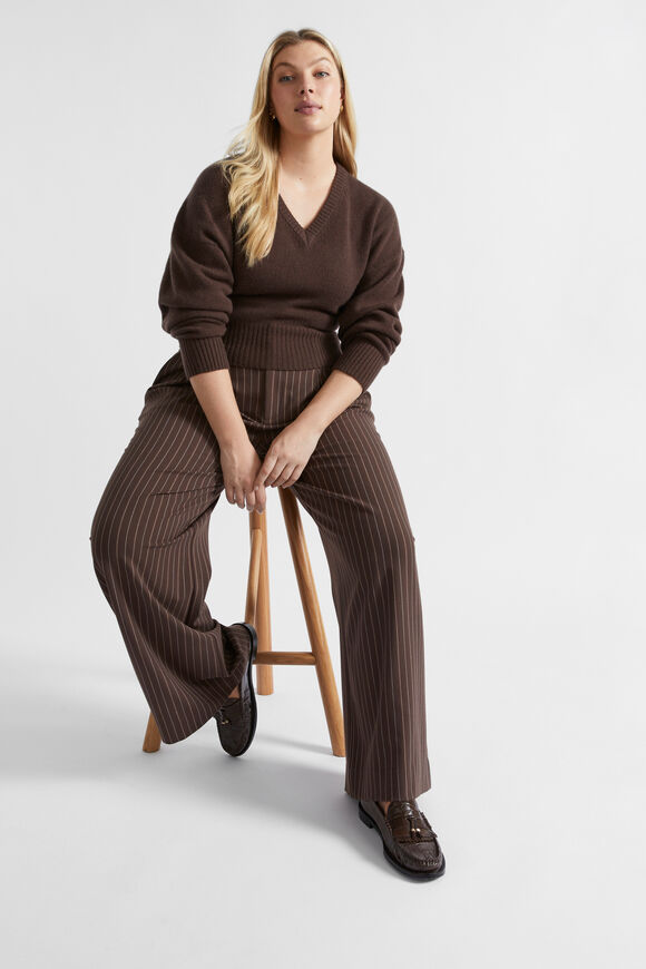 Merino V Neck Crop Knit  Dark Espresso Marle  hi-res
