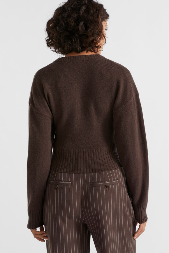 Merino V Neck Crop Knit  Dark Espresso Marle  hi-res