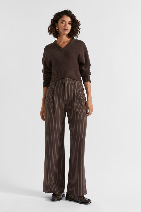 Merino V Neck Crop Knit  Dark Espresso Marle  hi-res