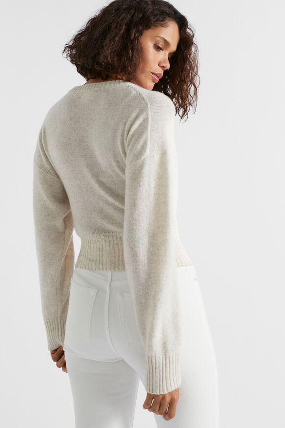 Merino V Neck Crop Knit  Oat Marle  hi-res