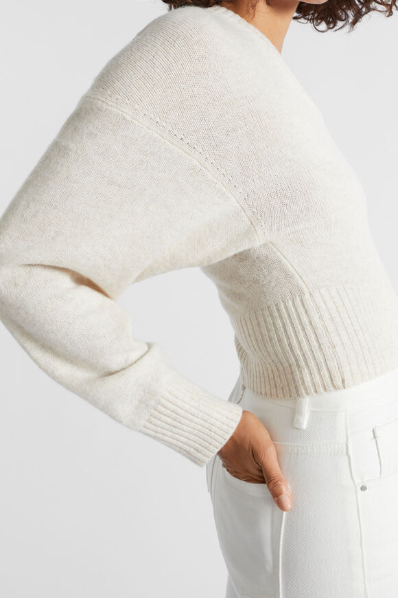 Merino V Neck Crop Knit  Oat Marle  hi-res