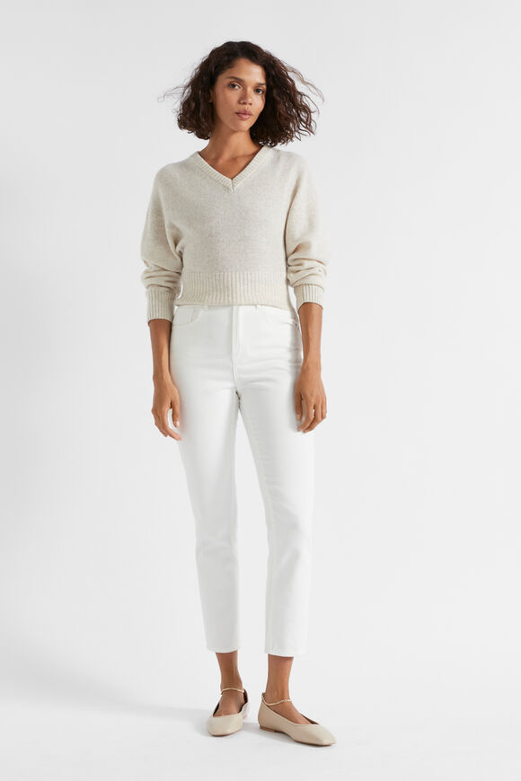 Merino V Neck Crop Knit  Oat Marle  hi-res