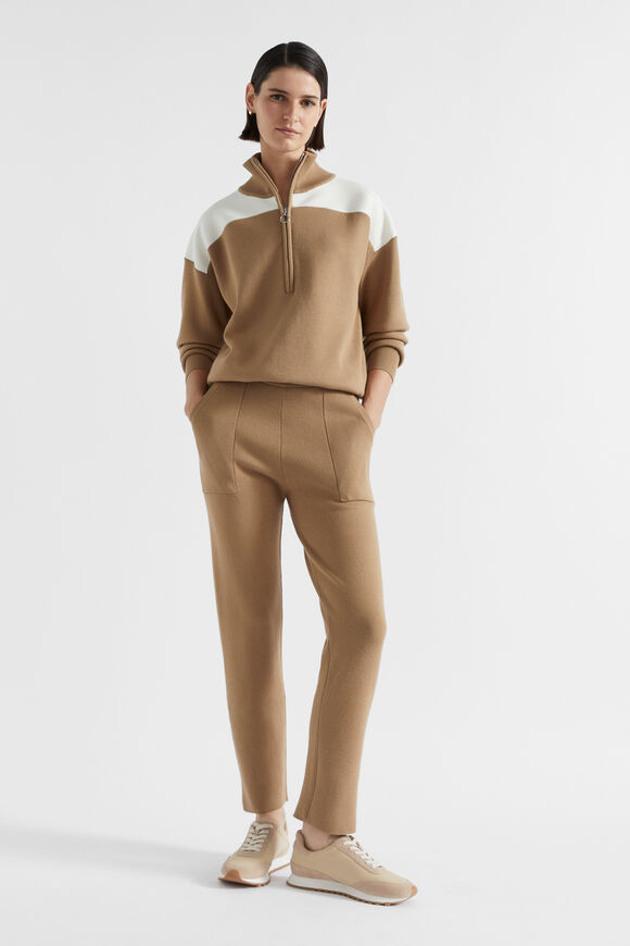 Double Knit Contrast Sweater  Deep Chai  hi-res