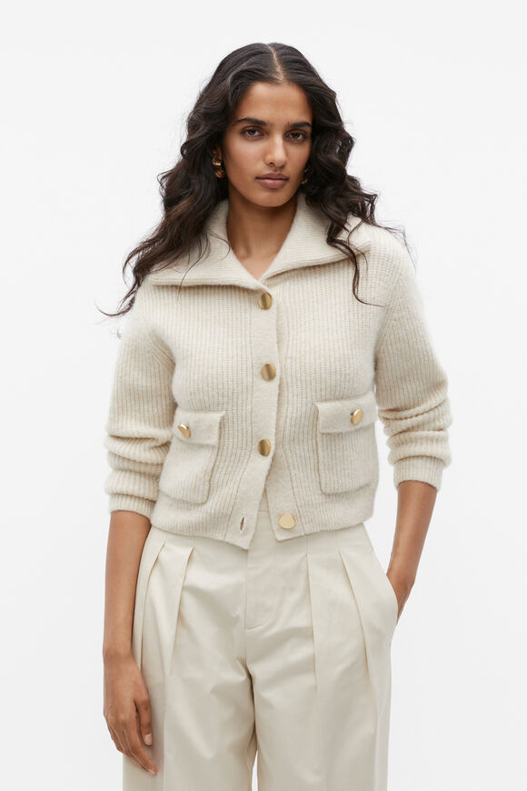 Slouch Button Through Knit Cardigan  Vanilla Cream Marle  hi-res