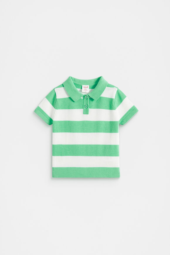 Knitted Stripe Polo  Pine Lime  hi-res