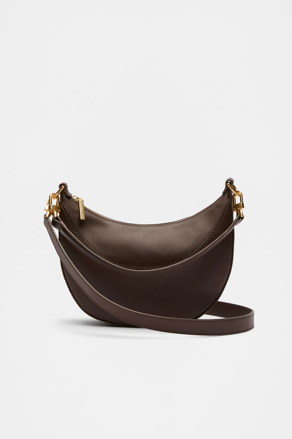 Leather Crescent Crossbody Bag  Affogato  hi-res