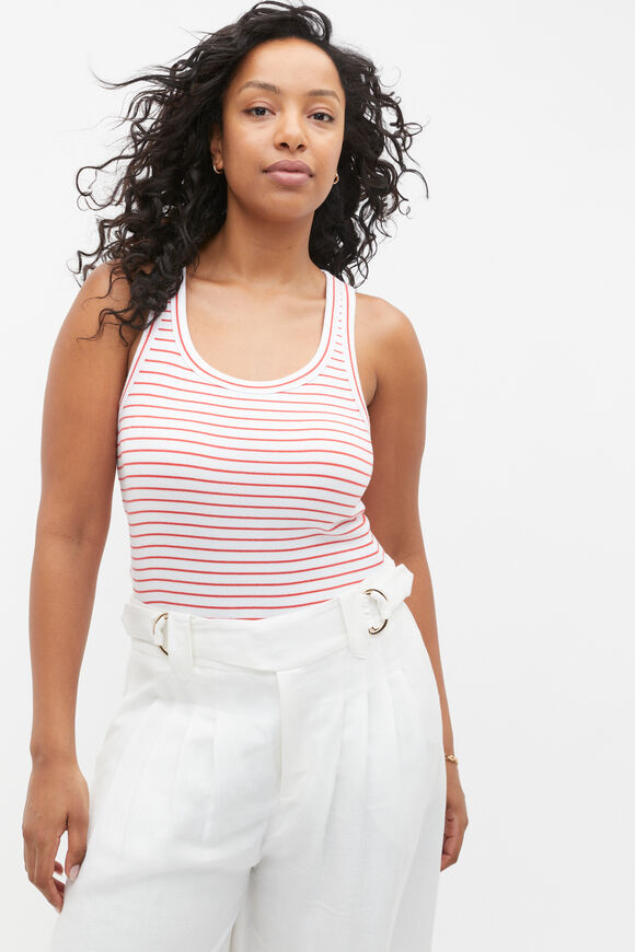 Australian Cotton Rib Tank  Strawberry Red Stripe  hi-res