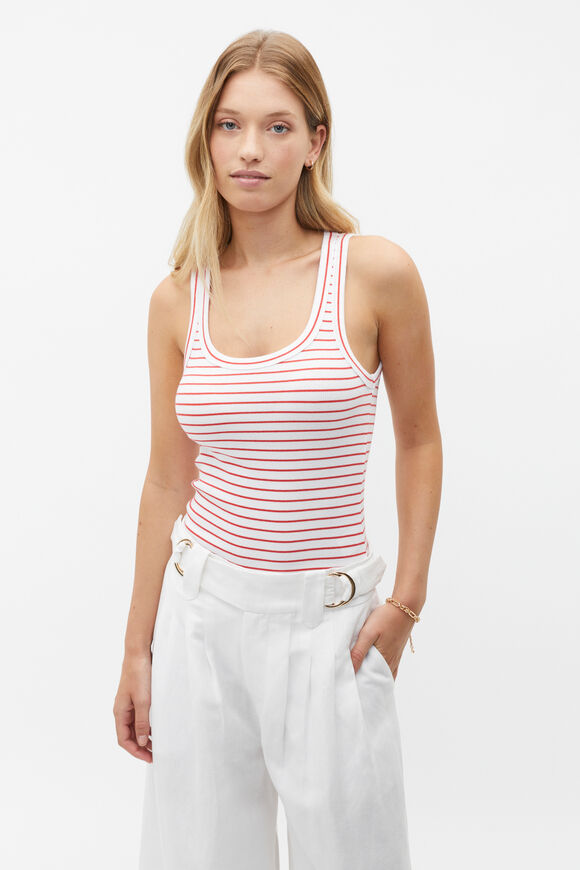 Australian Cotton Rib Tank  Strawberry Red Stripe  hi-res