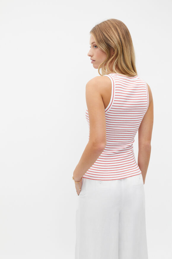 Australian Cotton Rib Tank  Strawberry Red Stripe  hi-res