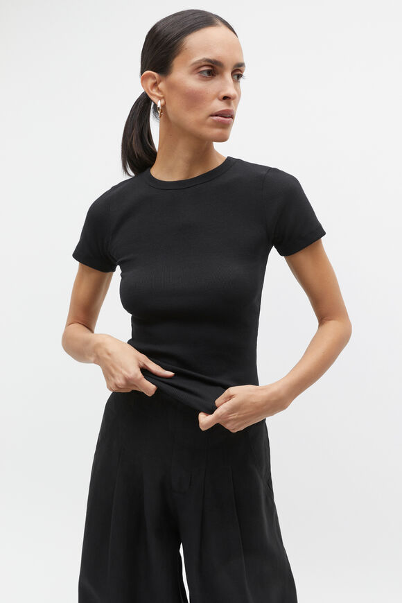 Australian Cotton Rib Tee  Black  hi-res
