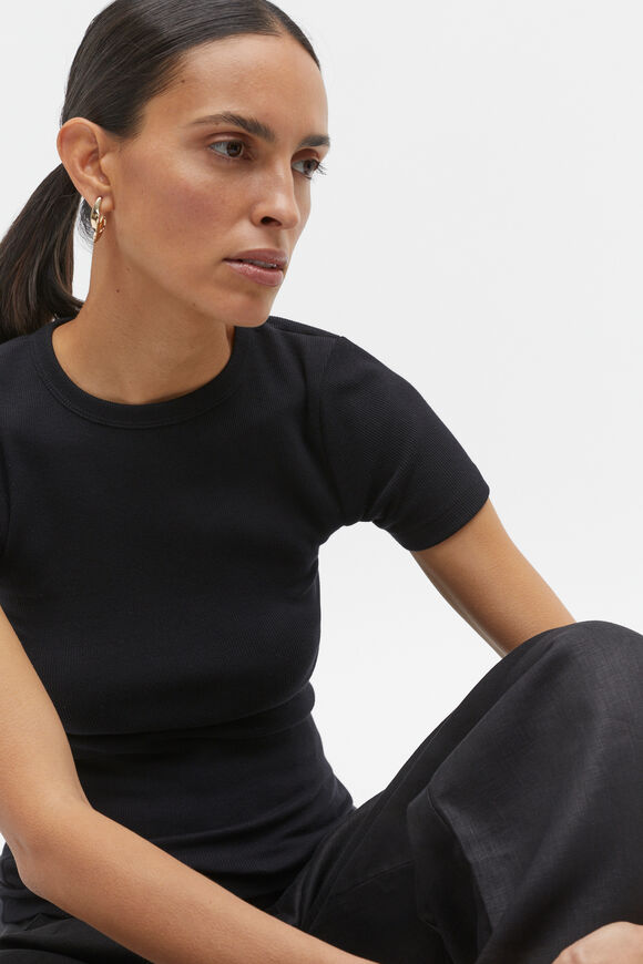 Australian Cotton Rib Tee  Black  hi-res