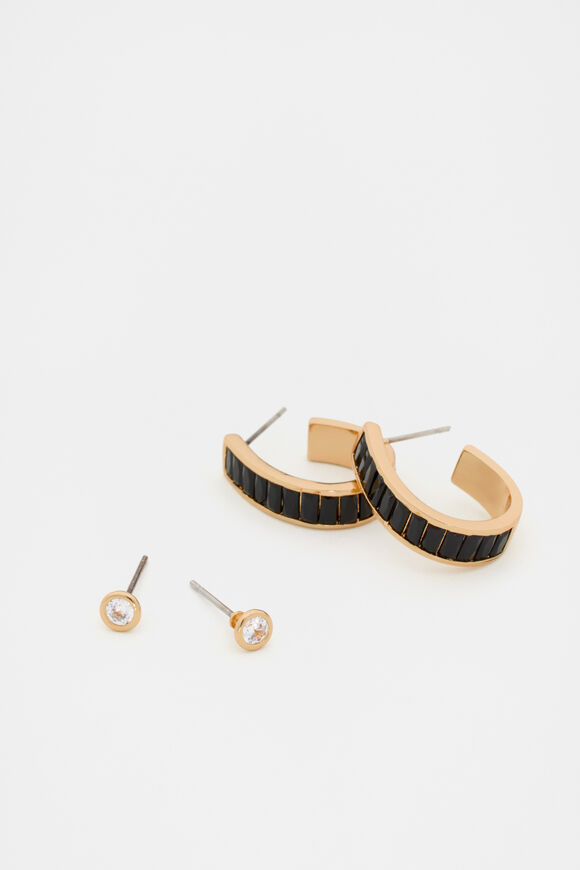 Baguette 2 Pack Earrings  Black Gold  hi-res