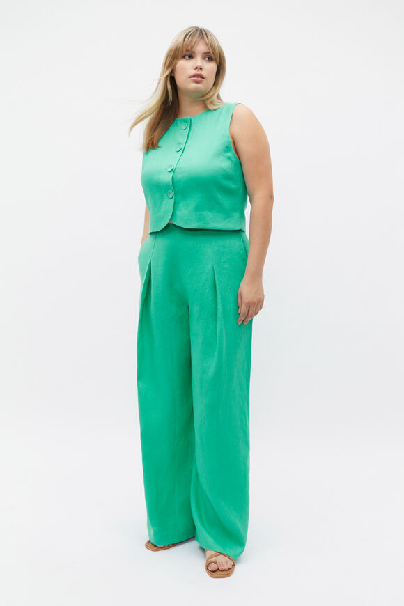 Linen Pleat Front Trouser  Deep Emerald  hi-res