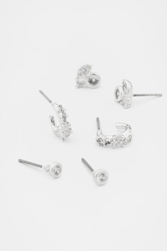 Crystal Detail Ear Pack  Silver  hi-res