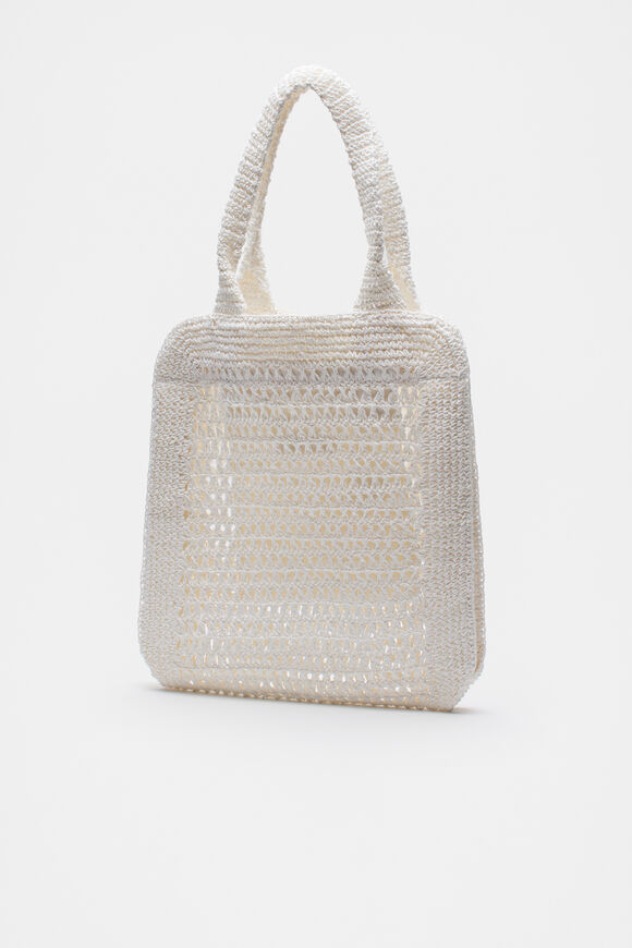 Crochet Straw Tote  White  hi-res