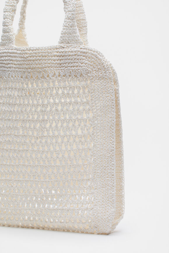 Crochet Straw Tote  White  hi-res