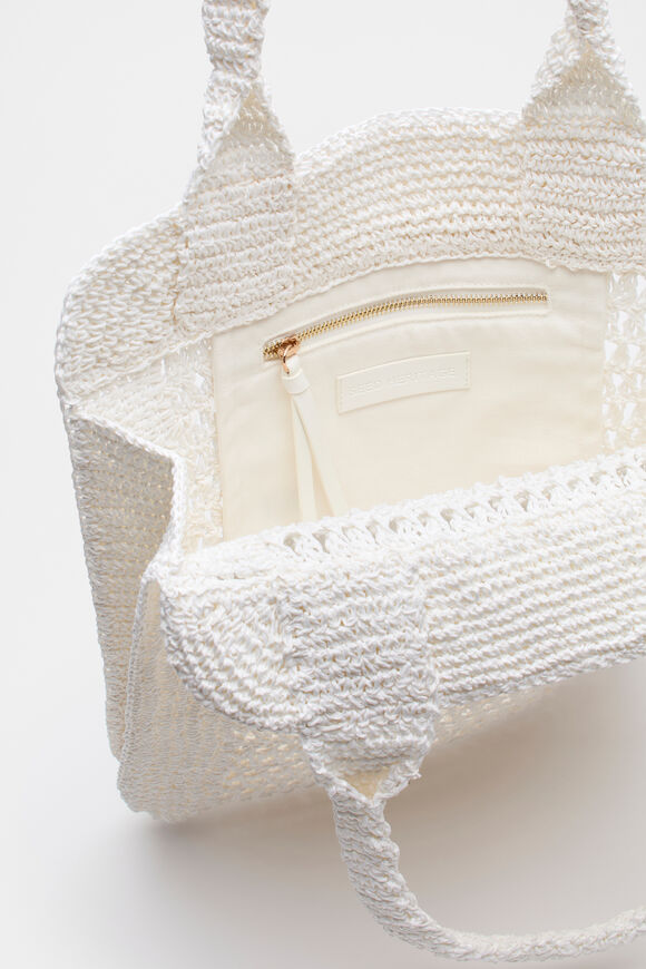Crochet Straw Tote  White  hi-res