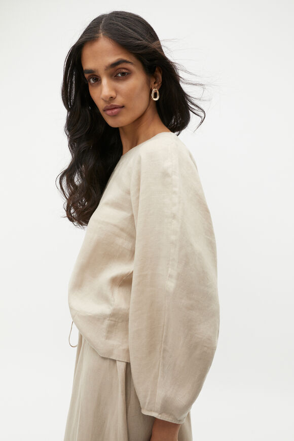 Linen Balloon Sleeve Top  Cool Sand  hi-res