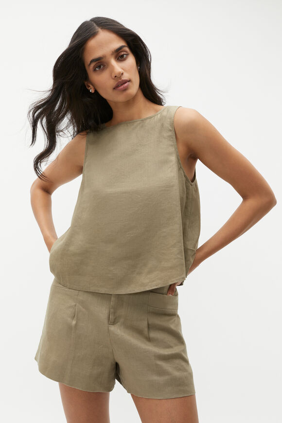 Linen Boat Neck Shell Top  Rosemary  hi-res