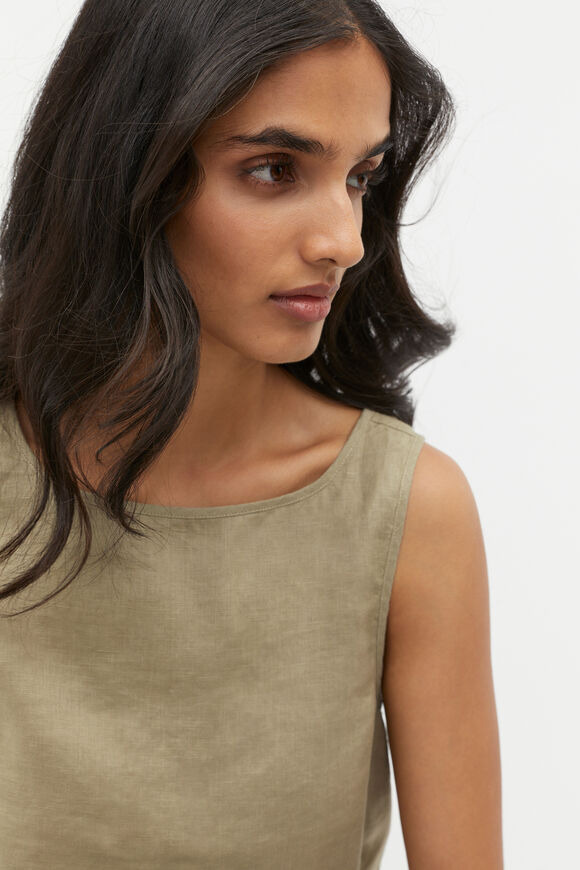 Linen Boat Neck Shell Top  Rosemary  hi-res