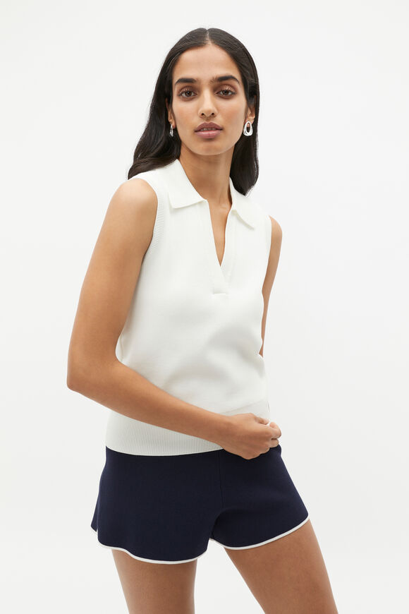 Crepe Knit Polo Vest  Cloud Cream  hi-res