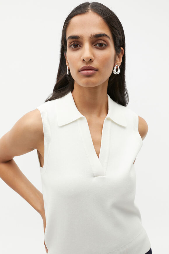Crepe Knit Polo Vest  Cloud Cream  hi-res