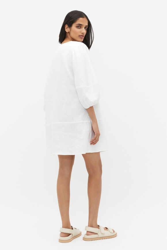 Linen V Neck Seam Detail Mini Dress  Whisper White  hi-res