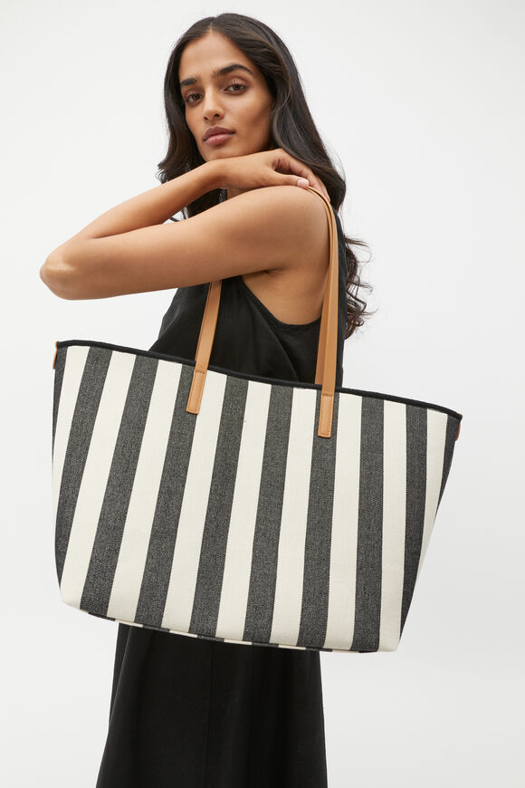 Stripe Large Fabric Tote  Black Stripe  hi-res
