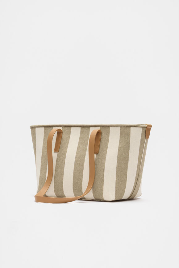 Stripe Mid Fabric Tote  Rosemary Stripe  hi-res